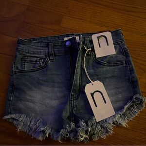 Women's Blue Distressed Denim Shorts with Frayed Hem